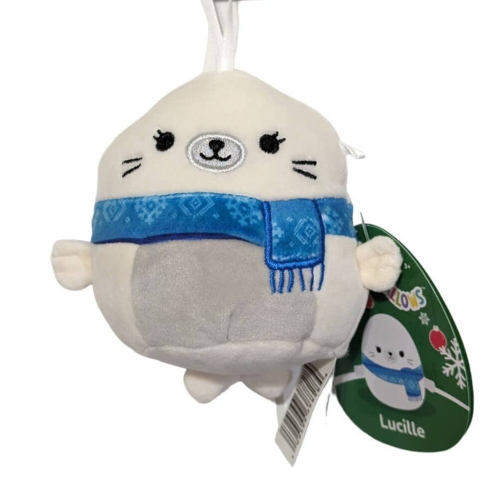 Squishmallows 4" Lucille the Seal Christmas Holiday White Plush Ornament S4 NWT